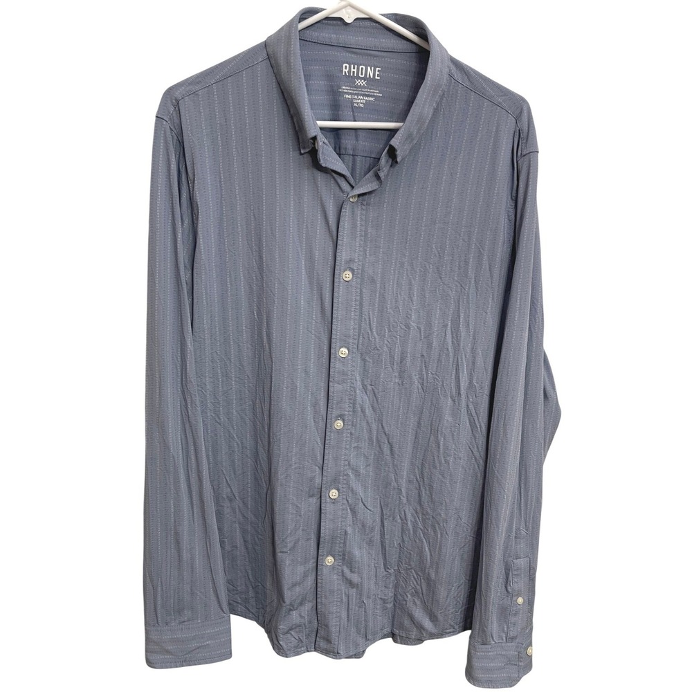 Rhone Commuter Shirt Slim Fit XL Blue White Micro Stripe Performance Button Down
